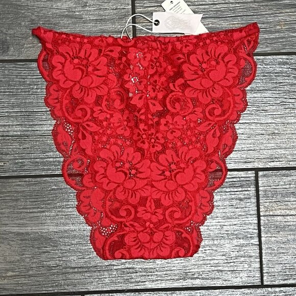 NWT Free People x WE ARE HAH Chase Me Down Panty Medium Siren Red Lace Panties - Picture 4 of 11